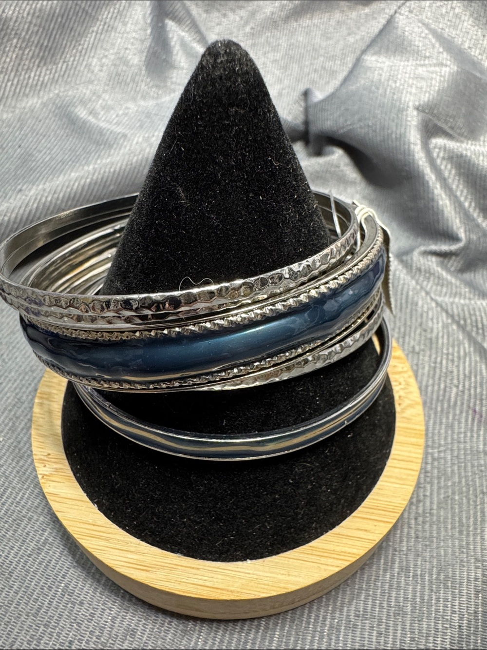 Chico's Navy Blue and Silver Multi-Bangle Bracelet Set Modern
